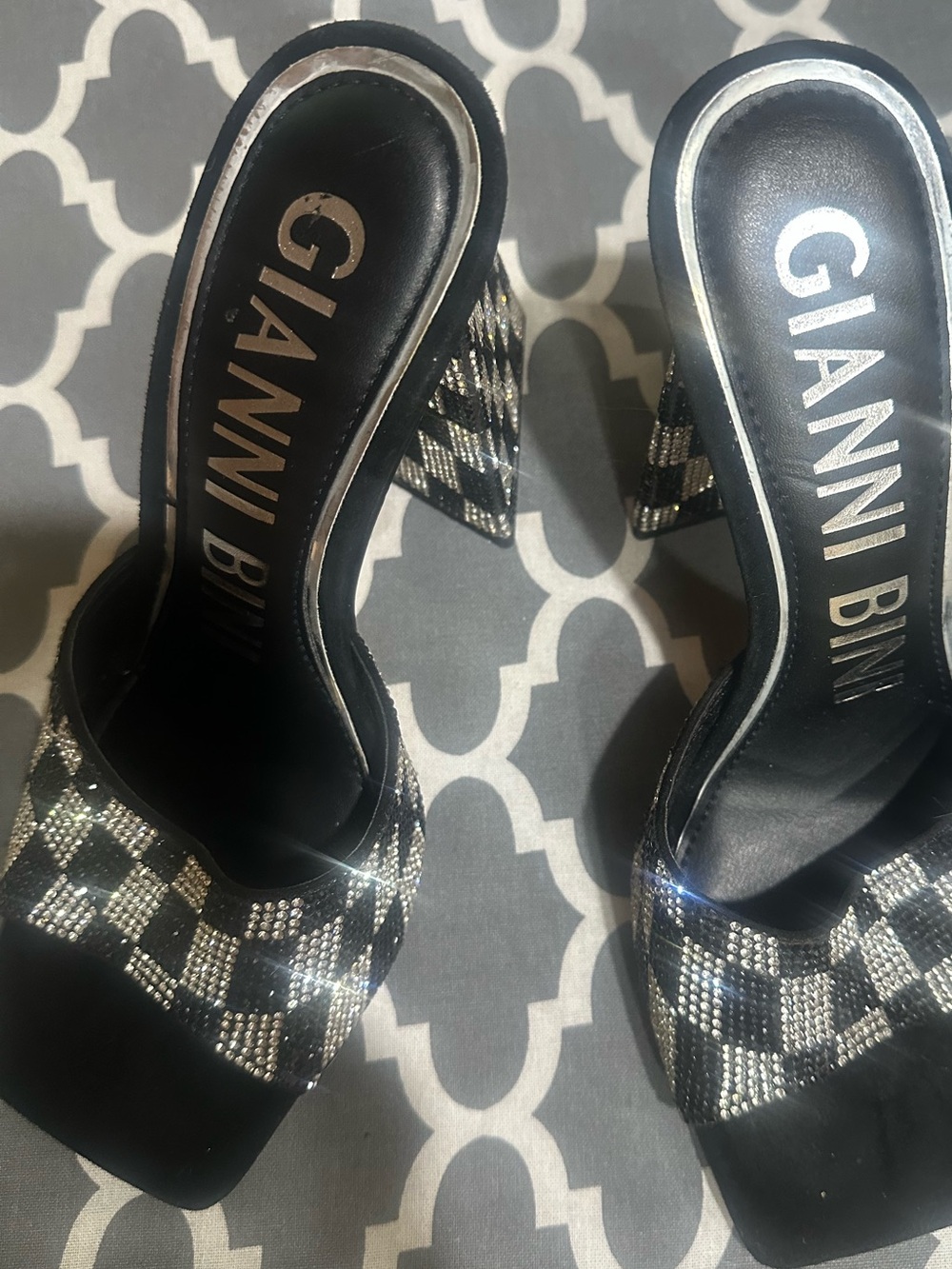 Gianni Bini Black and Silver Rhinestone Check Heels